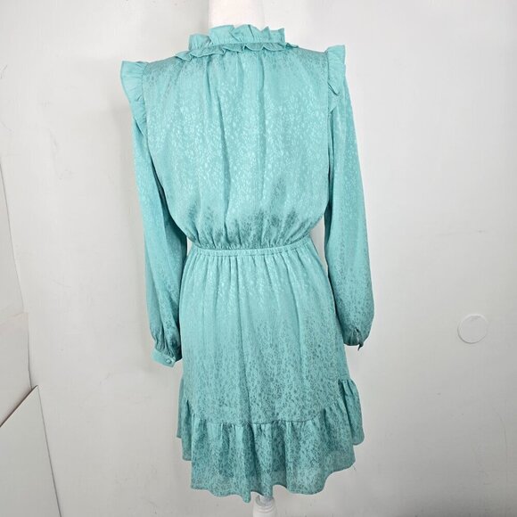LC Conrad Sage Pistachio Green Edwardian High Collar Ruffle Long Sleeve Dress - Picture 5 of 9